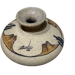 VTG Clay Pot Bud Vase Artist Signed: Rodoug Saguaro Cactus Southwest Desert